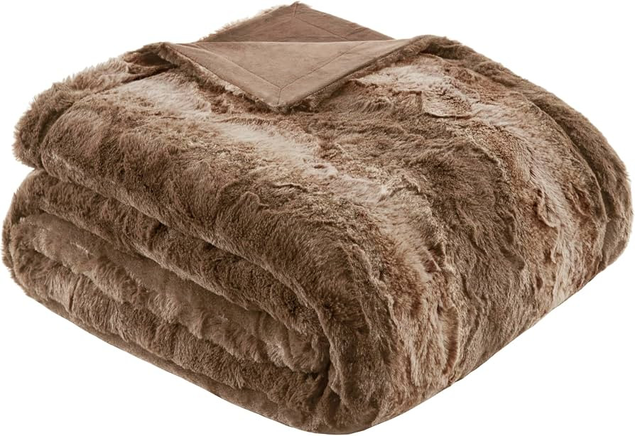 Madison Park Zuri Oversized Faux Fur Throw Blanket, 60 x 70, Tan | Amazon (US)