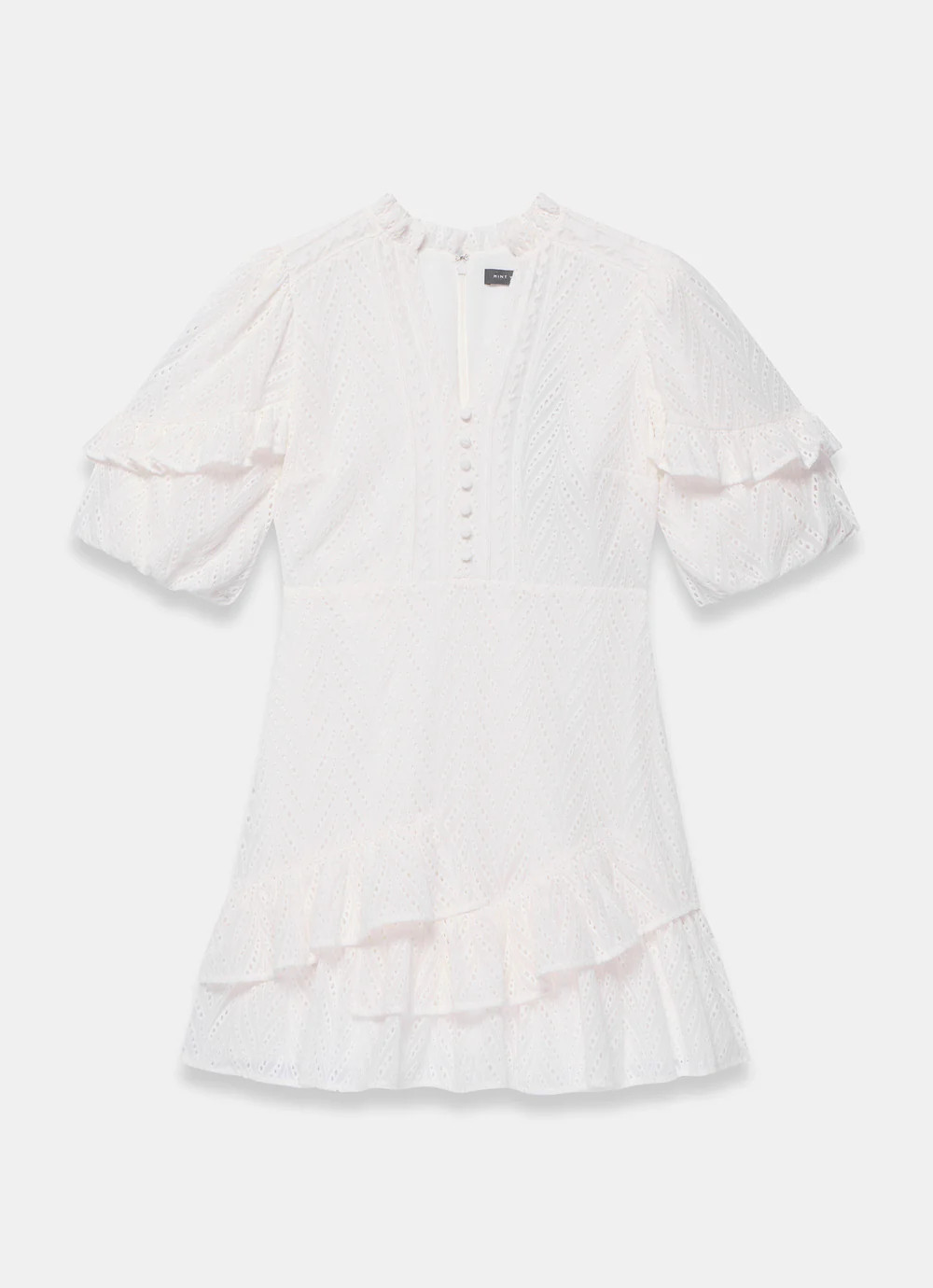 White Broderie Ruffle Detail Mini Dress | Mint Velvet