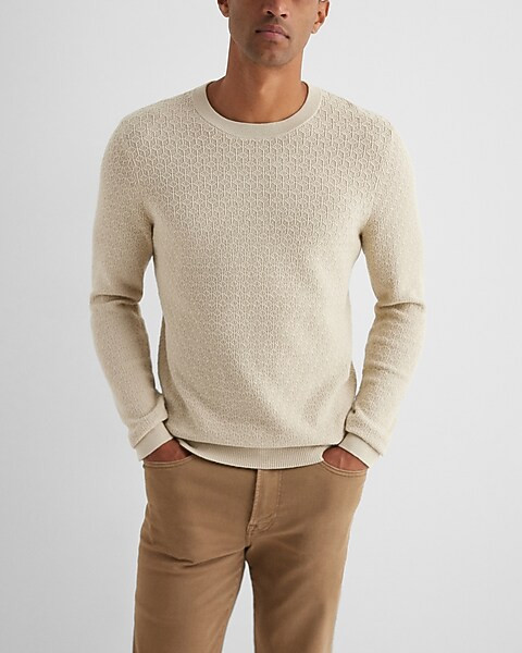 Geo Textured Cotton Crew Neck Sweater | Express