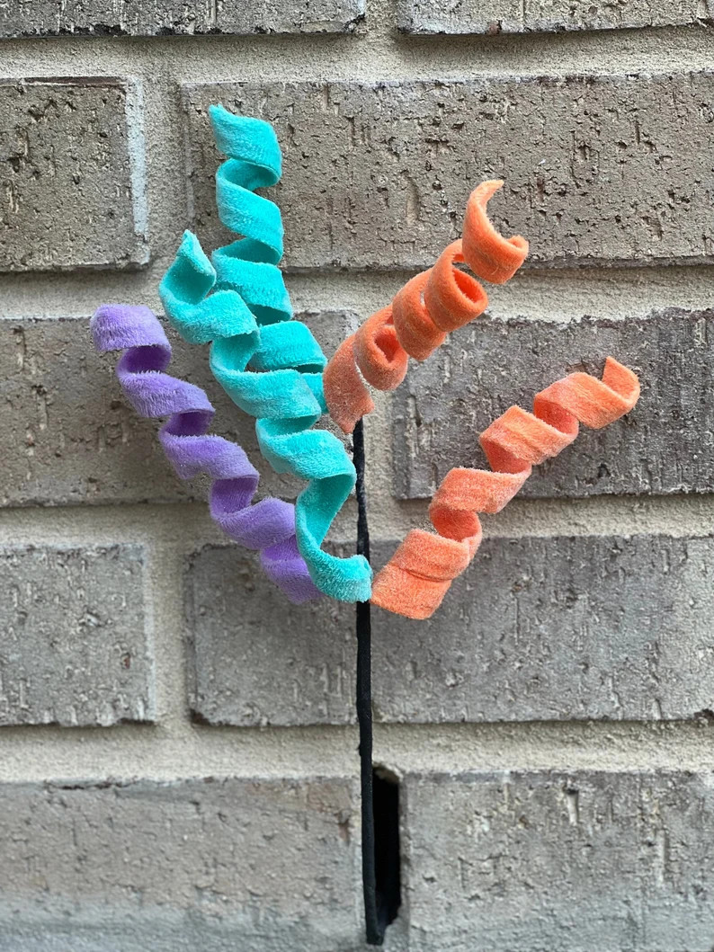 Pastel frizzy curly pick, pastel curly spray, wreath supply,wreath pick, 16” Frizzy Curly Pick,... | Etsy (US)