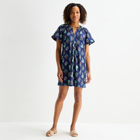 St. John's Bay Womens Short Sleeve Sheath Dress, Petite Small, Blue | JCPenney