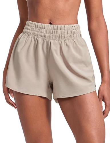 INGIA 2 in 1 High Waisted Running Shorts for Women 3" Quick Dry for Sport Athletic Workout with Zipper Pocket Sand Small | Amazon (US)