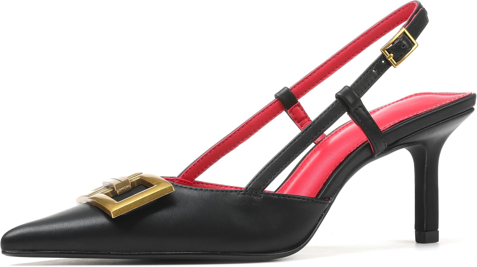 Women Black Kitten Heel Pointed Closed Toe Slingback Dressy Mules Pump Stiletto Shoes | Amazon (US)