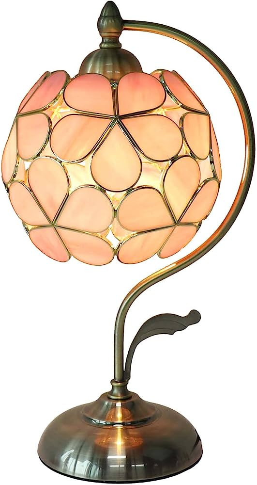 Bieye L10836 Flower Ball Tiffany Style Stained Glass Table Lamp with 8" Lampshade Vintage Brass B... | Amazon (US)