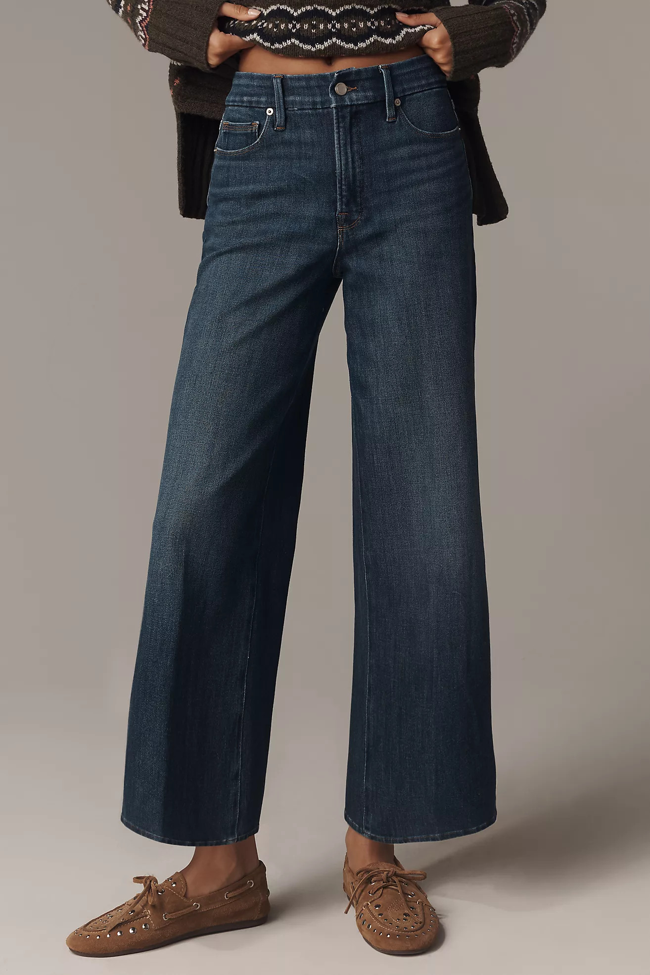 Good American Soft Tech Good Waist Palazzo Crop Jeans | Anthropologie (US)