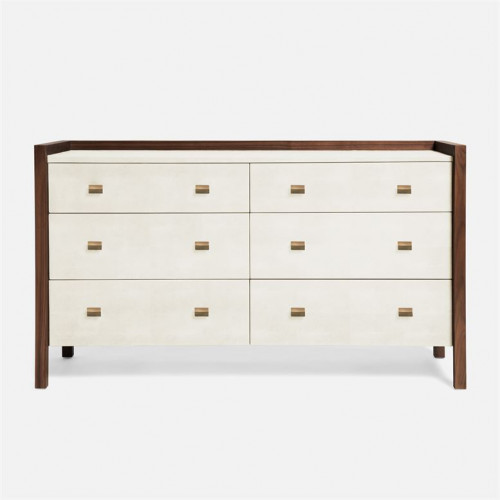Made Goods Kennedy Dresser Pristine/Walnut 60"Lx20"Wx34"H Vintage Faux Shagreen/Veneer | Gracious Style