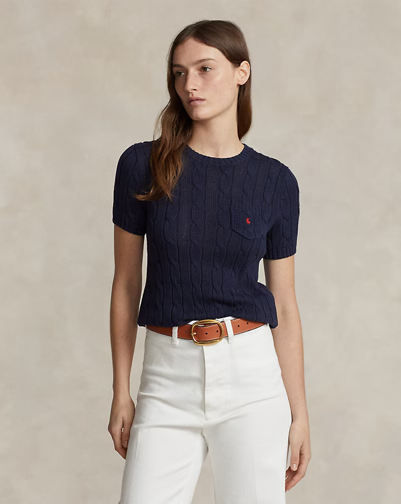 Cable-Knit Cotton Short-Sleeve Jumper | Ralph Lauren (UK)