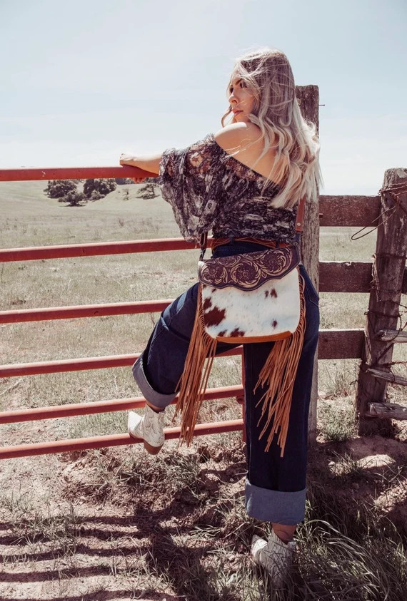 Myra Genuine Hand Tooled Leather and Hair on Fringe Western | Etsy | Etsy (US)