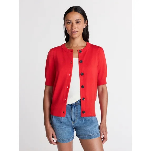 Time and Tru Woman's Crew Cardigan with Short Sleeves, Sizes XS-XXXL | Walmart (US)