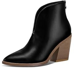 mysoft Women's V Cut Out Ankle Boots Slip On Pointed Toe Chunky Stacked Heel Booties | Amazon (US)