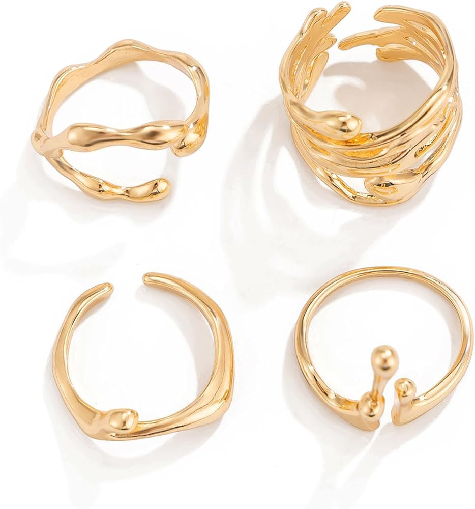 Gold Irregular Ring Set for Women, Stackable Open Adjustable Bohemian Geometry Smooth Open Lava R... | Amazon (US)