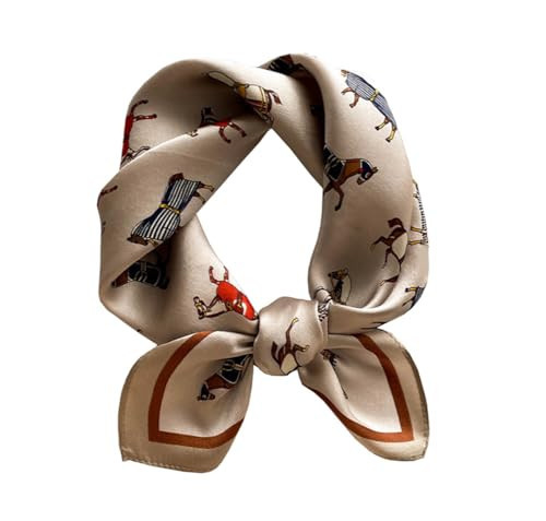 JERLA 100% Mulberry Silk Neck Scarf 21"x21" Small Square Scarfs for Women handbag scarf Gift Packed (Horse champagne) | Amazon (US)