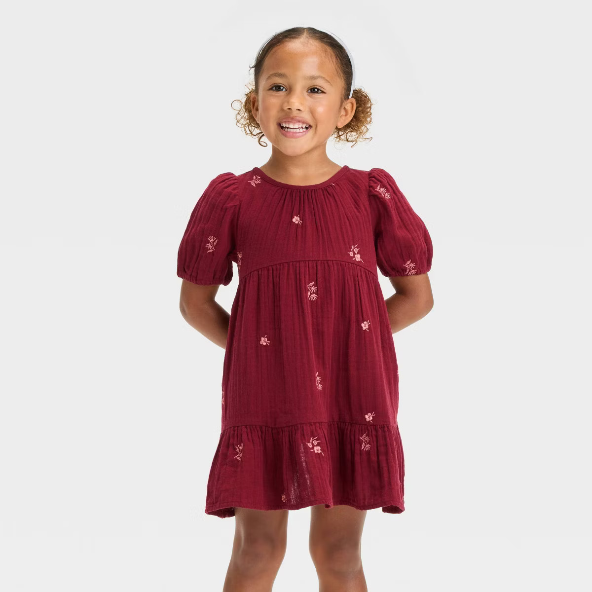 Toddler Girls' Floral Short Sleeve Dress - Cat & Jack™ Dark Red | Target
