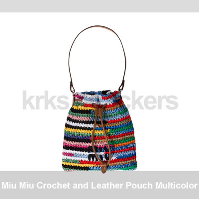 Miu Miu Crochet and Leather Pouch Multicolor | eBay US