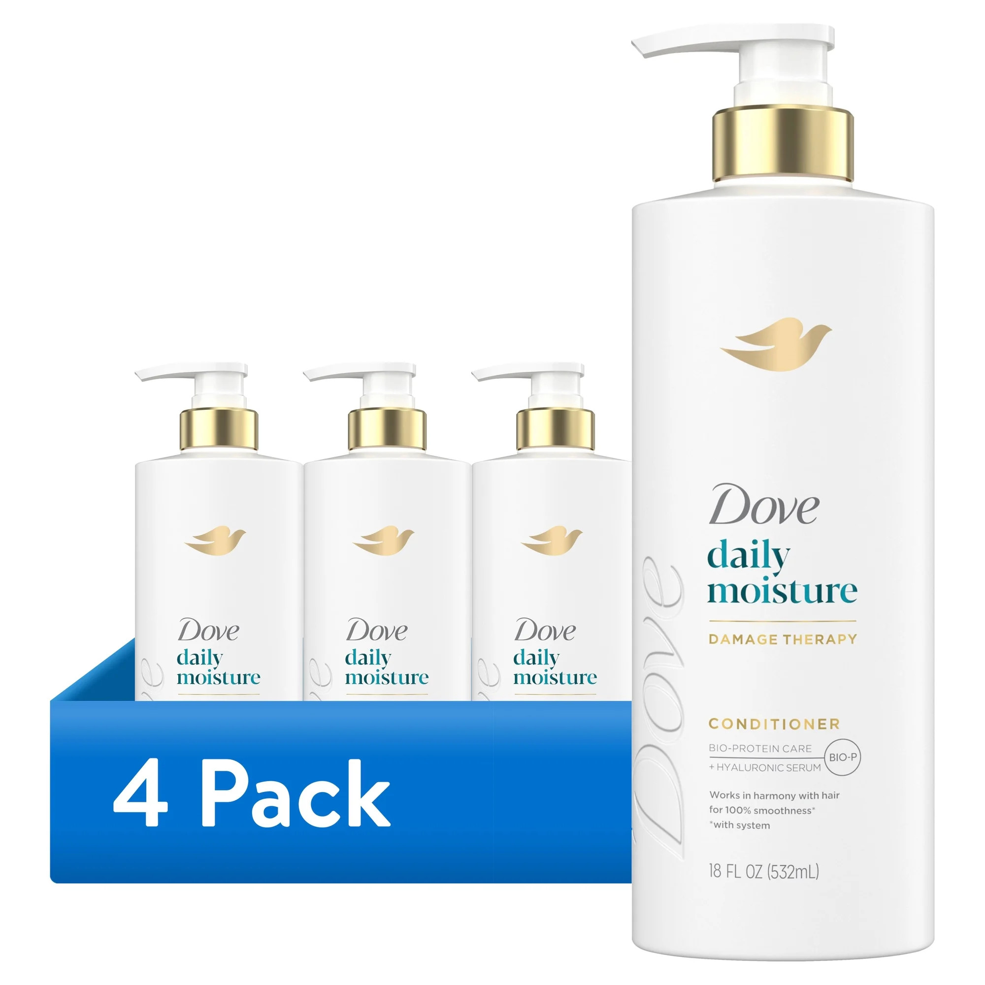 (4 pack) Dove Conditioner for Dry Hair Daily Moisture with Bio-Protein Care Technology and Hyaluronic Serum, 18 Fl Oz | Walmart (US)
