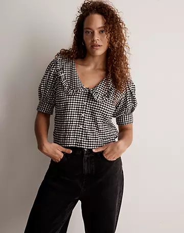 Flannel Puff-Sleeve Top in Check | Madewell