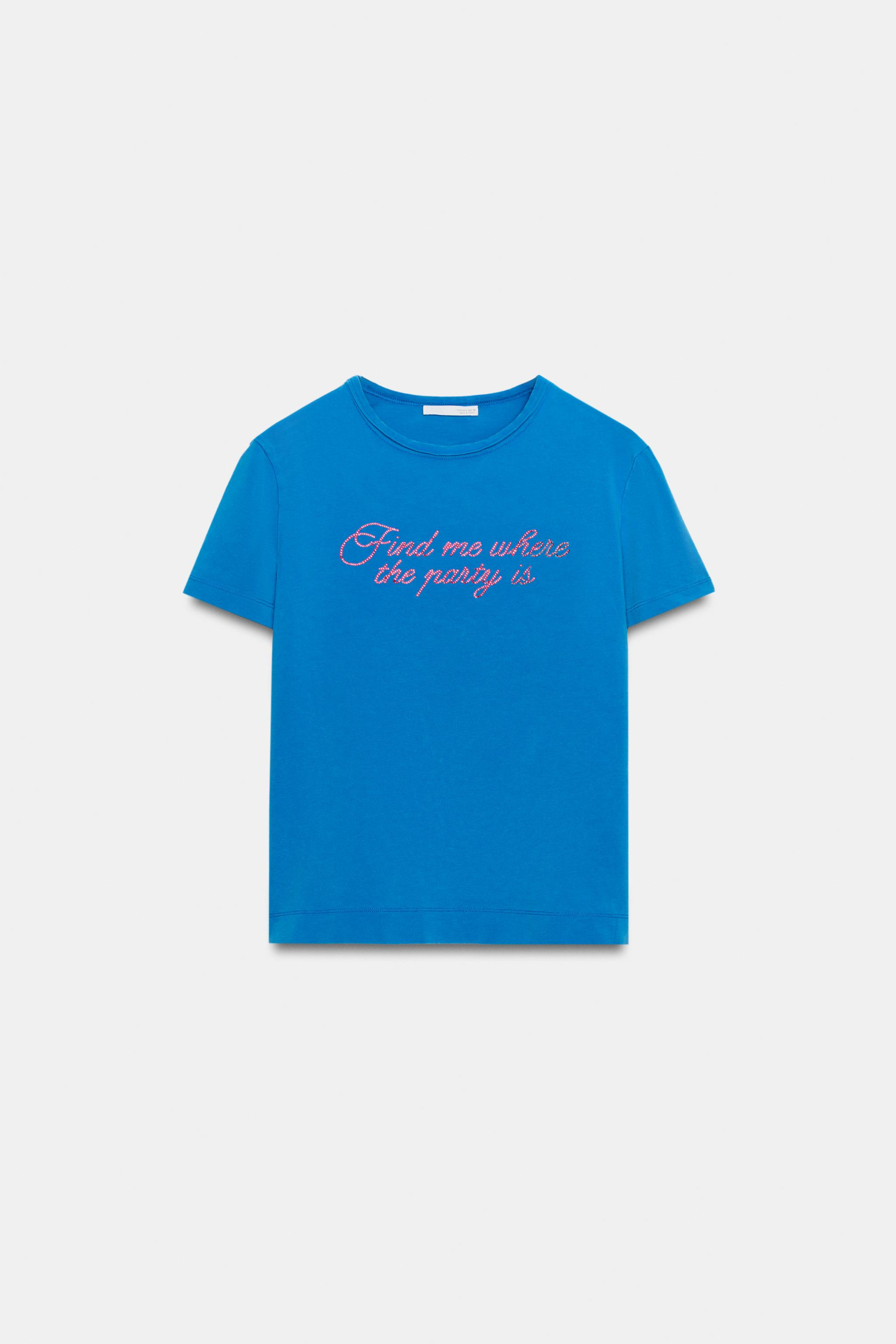WASHED EFFECT SPARKLY TEXT T-SHIRT | Zara US
