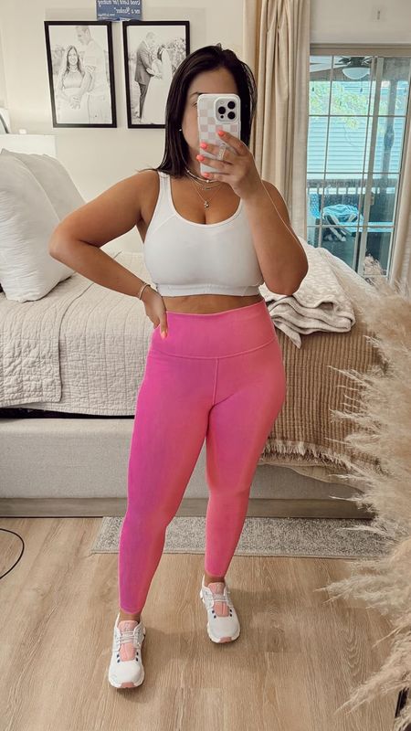 Workout OOTD. White crop top sports bra and hot pink leggings. Sneakers are my go to running shoes Cloud 5 Sneakers. Amazon outfit of the day, petite friendly, big bust friendly

#LTKFindsUnder50 #LTKFindsUnder100 #LTKSeasonal