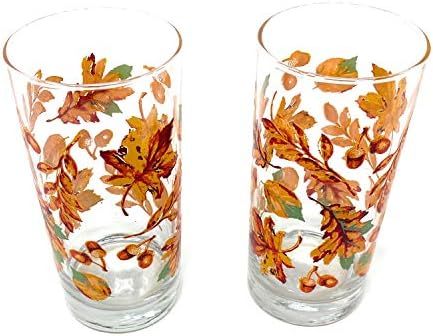 Drinking Glasses-Coolers Set of 2 - 15 oz .Adorned with Colorful Fall Leaves, Heavy Based For Water, | Amazon (US)