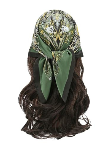 Floerns Women's Vintage Silk Bandana Paisley Print Headscarf Boho Square Hair Scarf Green One-Size | Amazon (US)