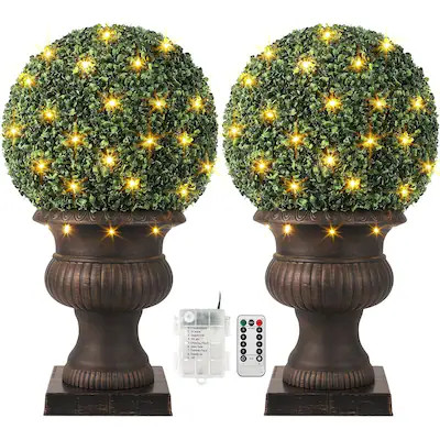 Garvee 20 in Artificial Plant Topiary Ball Pre-Lit Artificial Topiary Plant with 50 Lights Timer ... | Lowe's