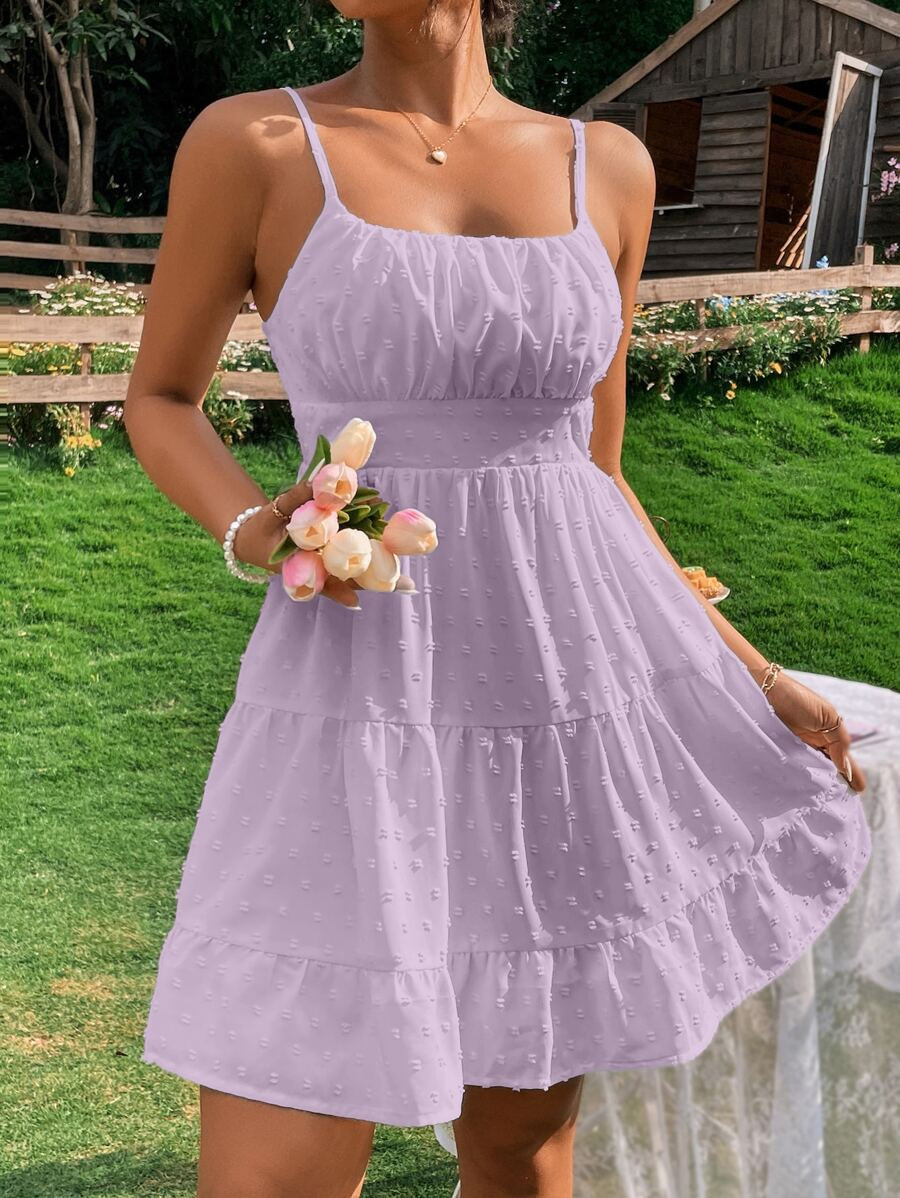 SHEIN WYWH Swiss Dot Ruffle Hem Milkmaid Cami Dress | SHEIN