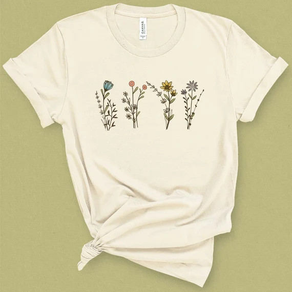 Wildflower T-shirt | Graphic Tee | Botanical Tshirt | Gardening T-shirt | Floral Shirt | Gift for... | Etsy (US)