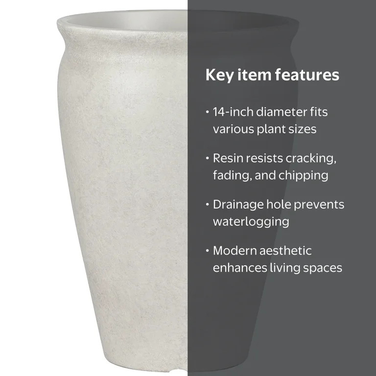 Better Homes & Gardens 14inch Hawthorn Planter Gypsum with Modern Design for Indoor Outdoor Plant | Walmart (US)