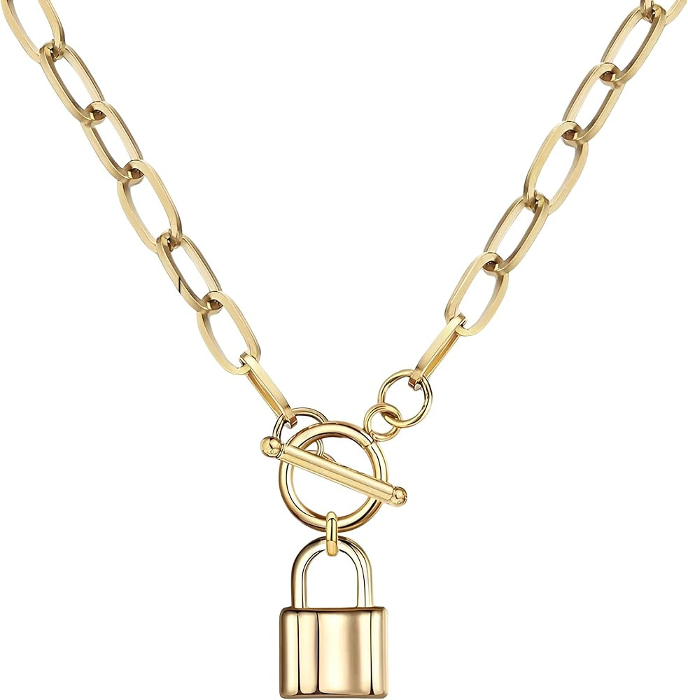 925 Sterling Silver Coin Toggle Necklace For Women, 14K Filled Gold Toggle Paperclip Chain Padloc... | Amazon (US)