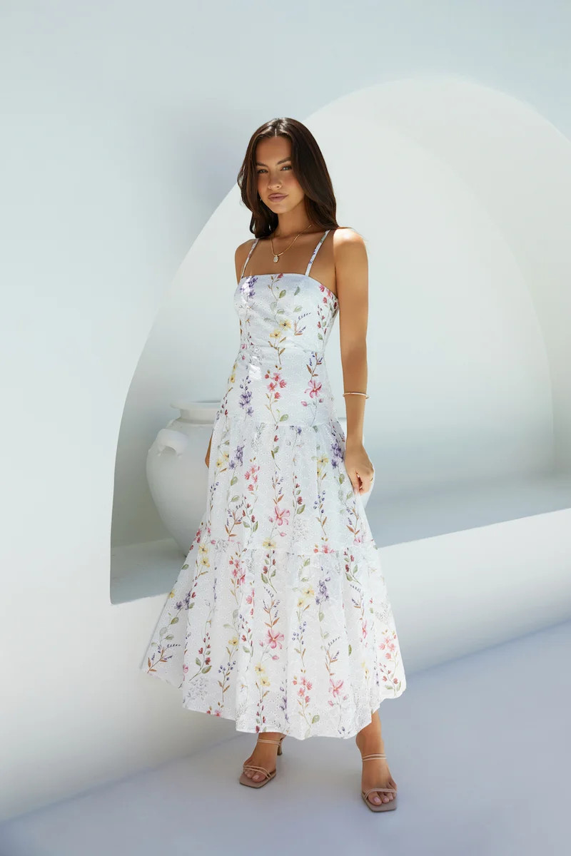 Luminous Field Floral Maxi Dress White | Fortunate One