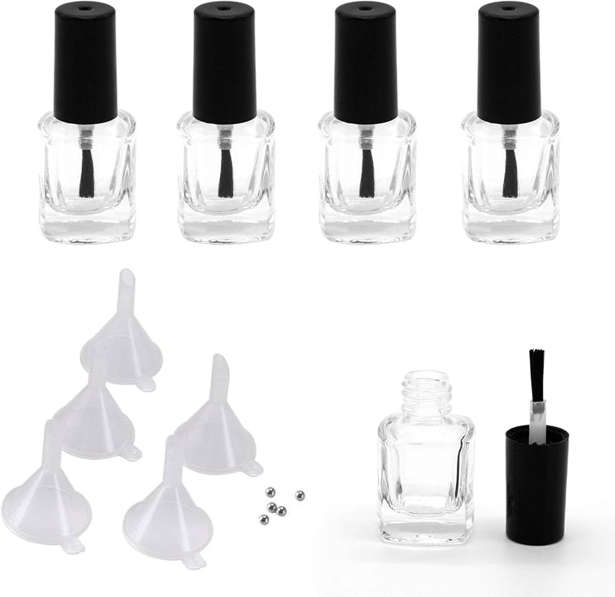 AHIER Empty Nail Polish Clear Bottles with Brush Cap Funnel and Mixing Ball(7ml 5p) | Amazon (US)