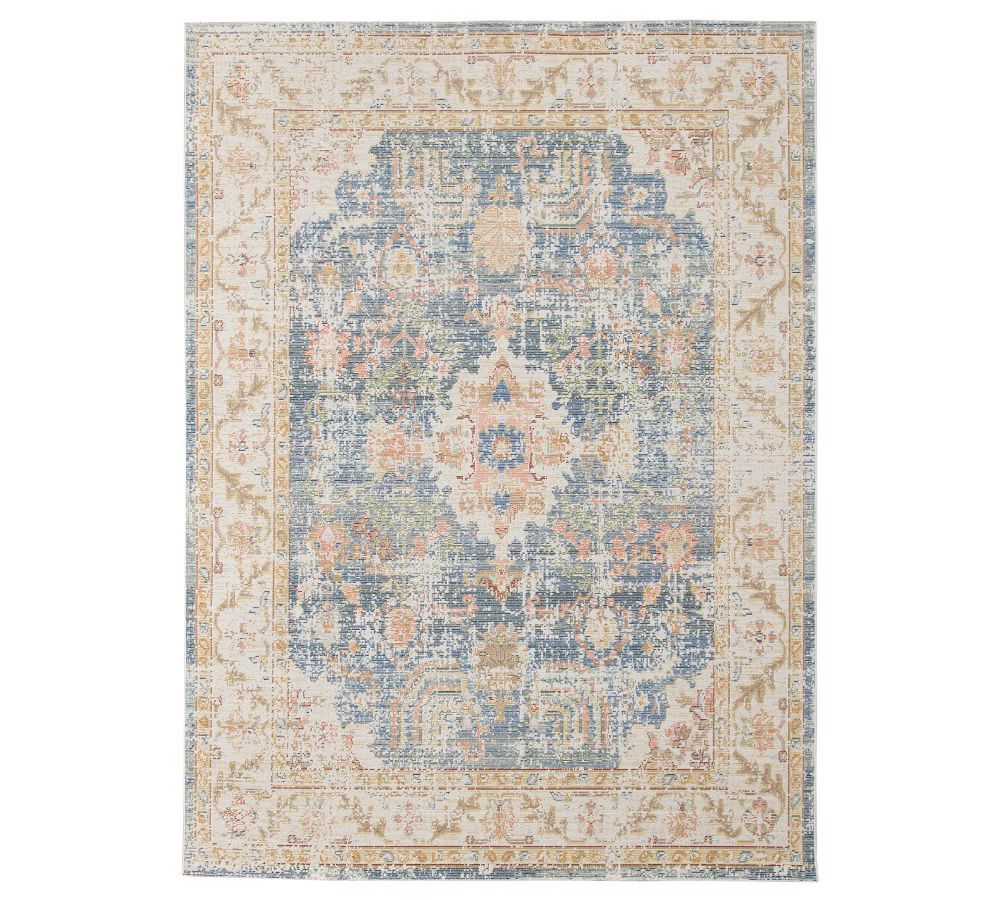 Preece Easy Care Synthetic Rug, 5'3&amp;quot; x 7'3&amp;quot;, Indigo Blue/Ivory | Pottery Barn (US)