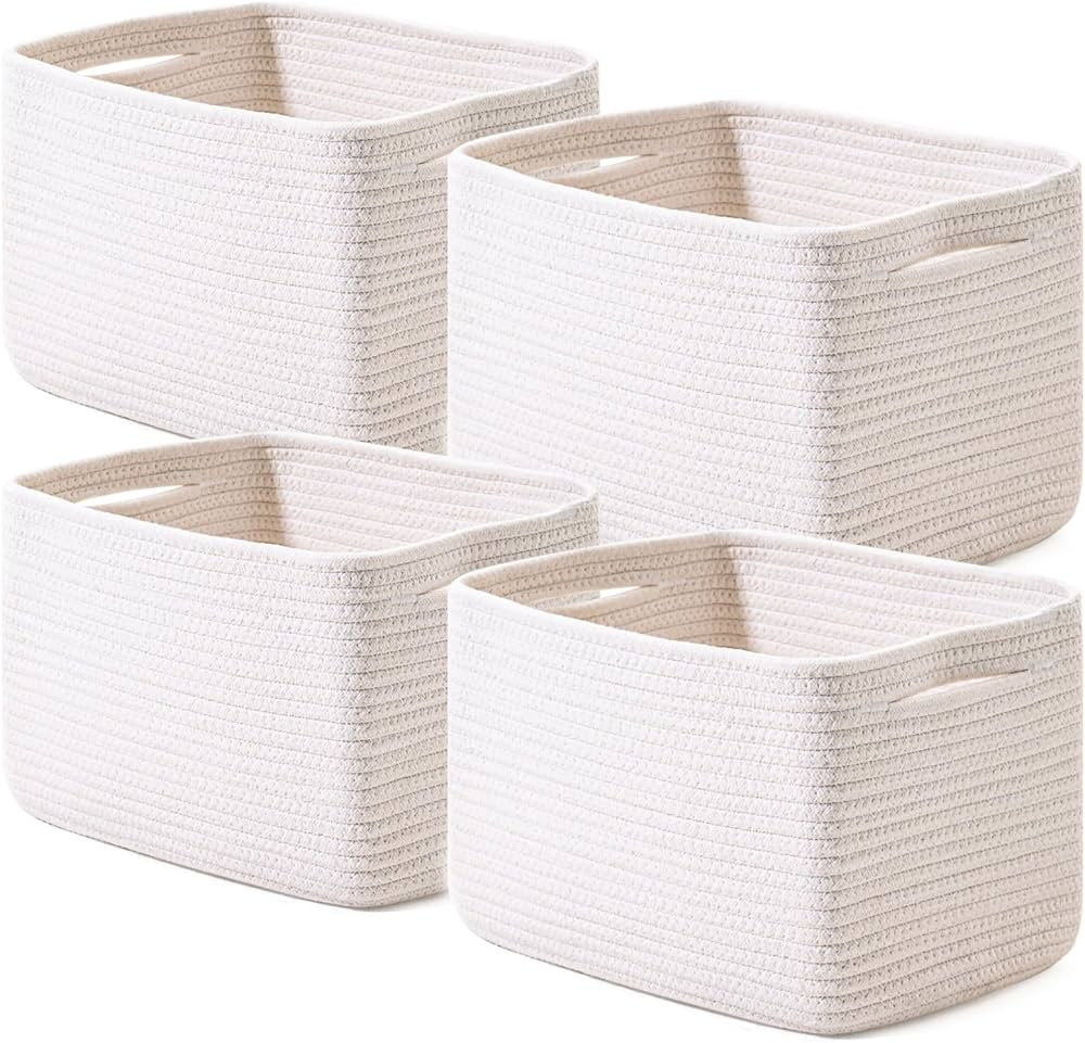 Storage Baskets for Organizing, Woven Baskets for Storage, Cube Storage Bin for Shelves, Cotton R... | Amazon (US)