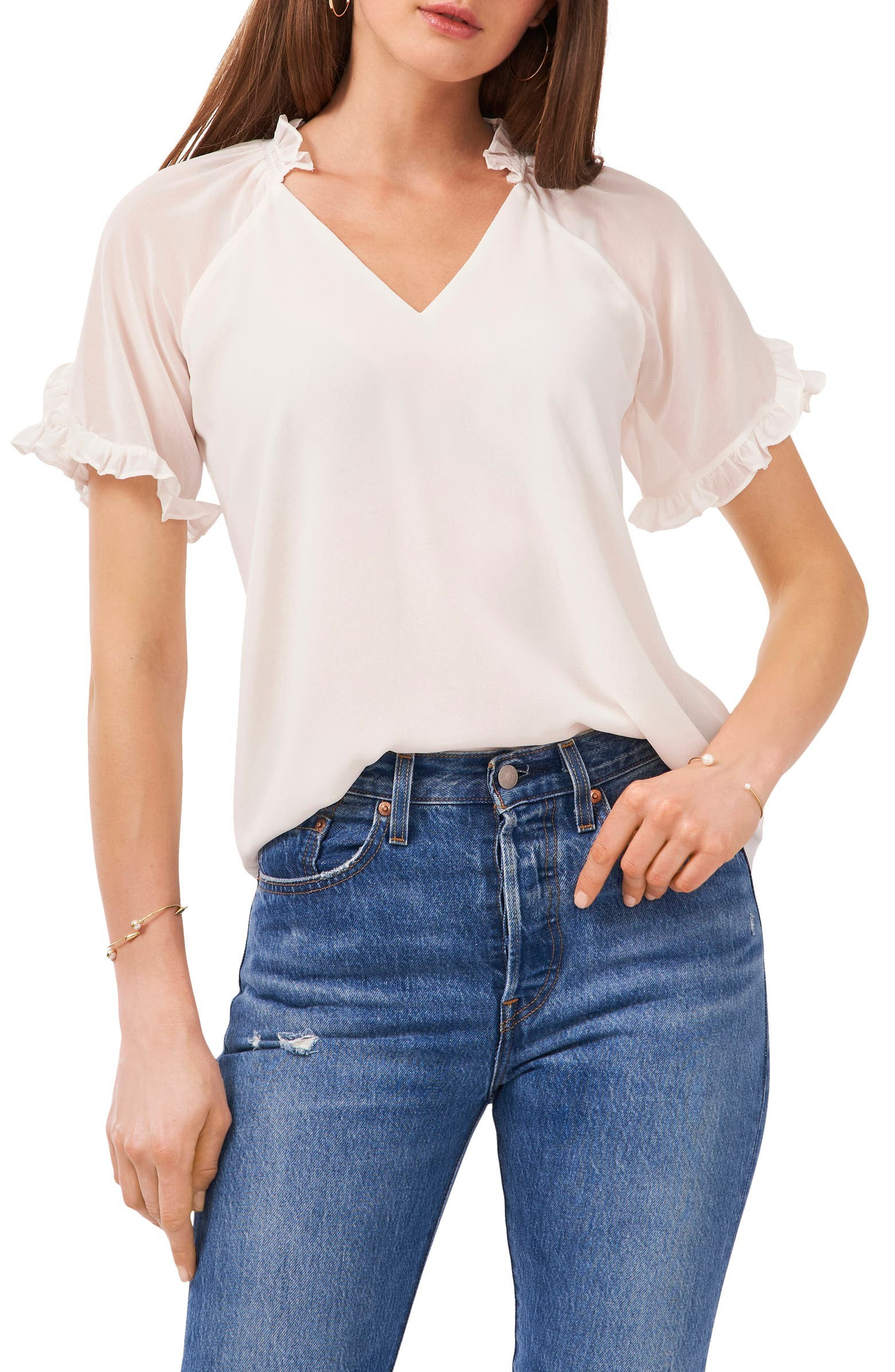 Ruffle Sleeve Mixed Media Top | Nordstrom