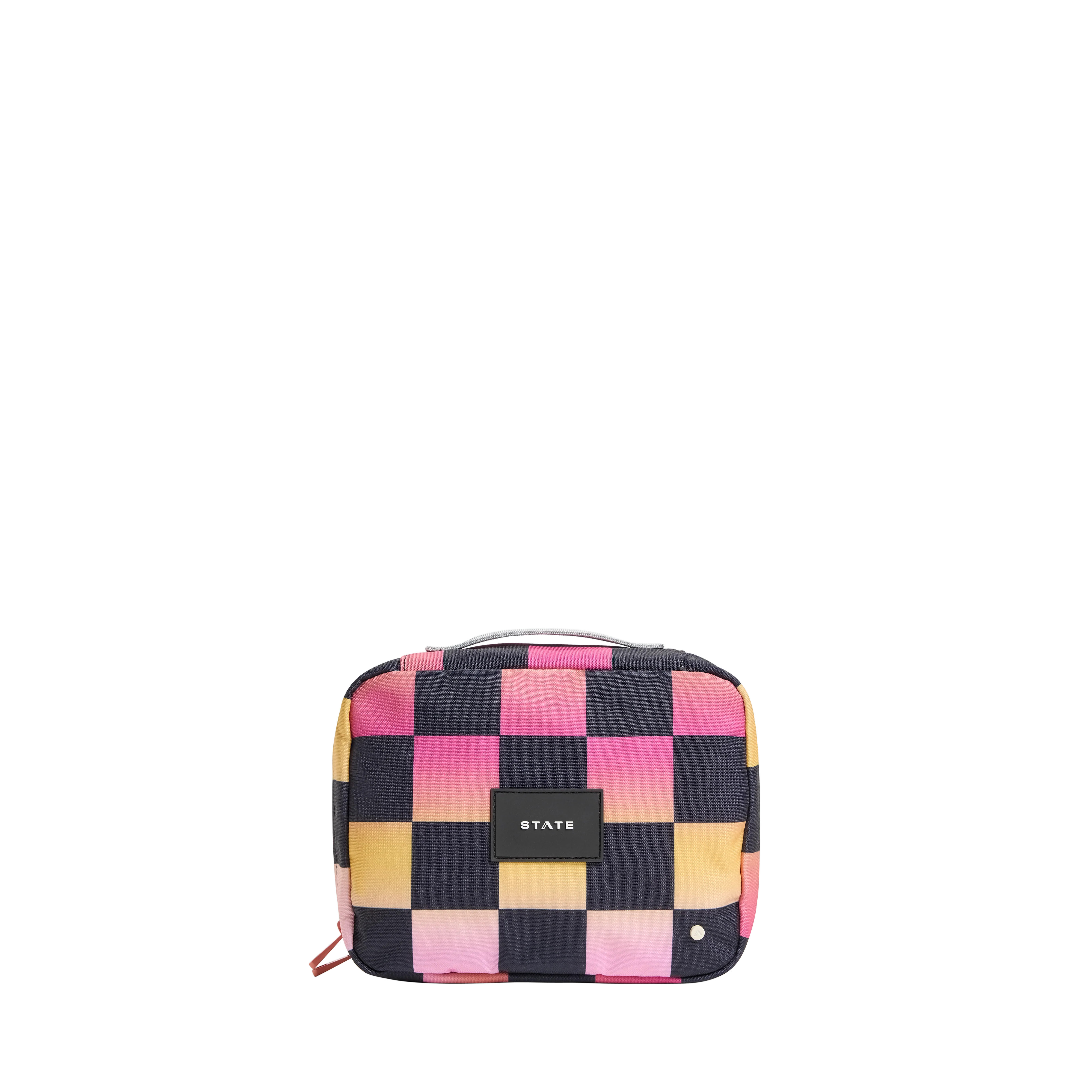 STATE Bags | Bensen Toiletry Kit Recycled Polyester Canvas Pink Checkerboard | STATE Bags