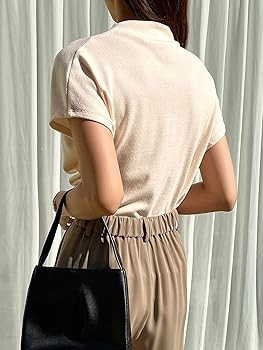 SweatyRocks Women's Casual Short Sleeve Mock Neck Tee Top Asymmetric Ruched Plain T Shirt | Amazon (US)