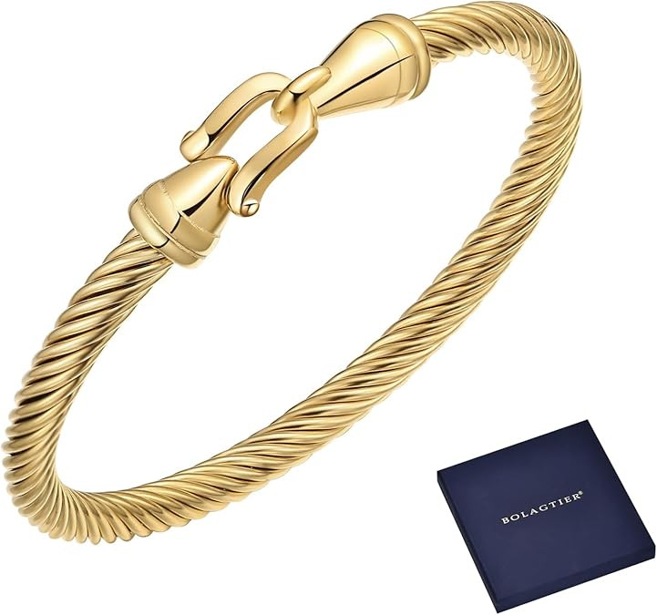 Stainless Steel Twisted Cable Wire Bracelets with Hook Clasp Stylish Roman Digital Bangle Bracele... | Amazon (US)