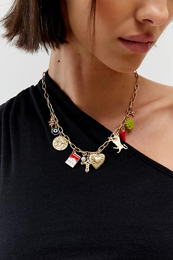 Alegra Charm Necklace in Gold, Women's at Urban Outfitters | Urban Outfitters (US and RoW)