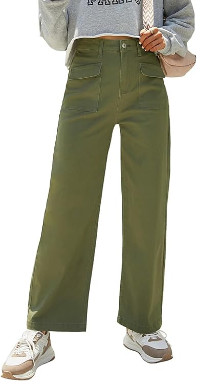 Dokotoo Womens Cargo Pants Women Baggy Wide Leg High Waist Casual Pants Jean Stretch Pants | Amazon (US)