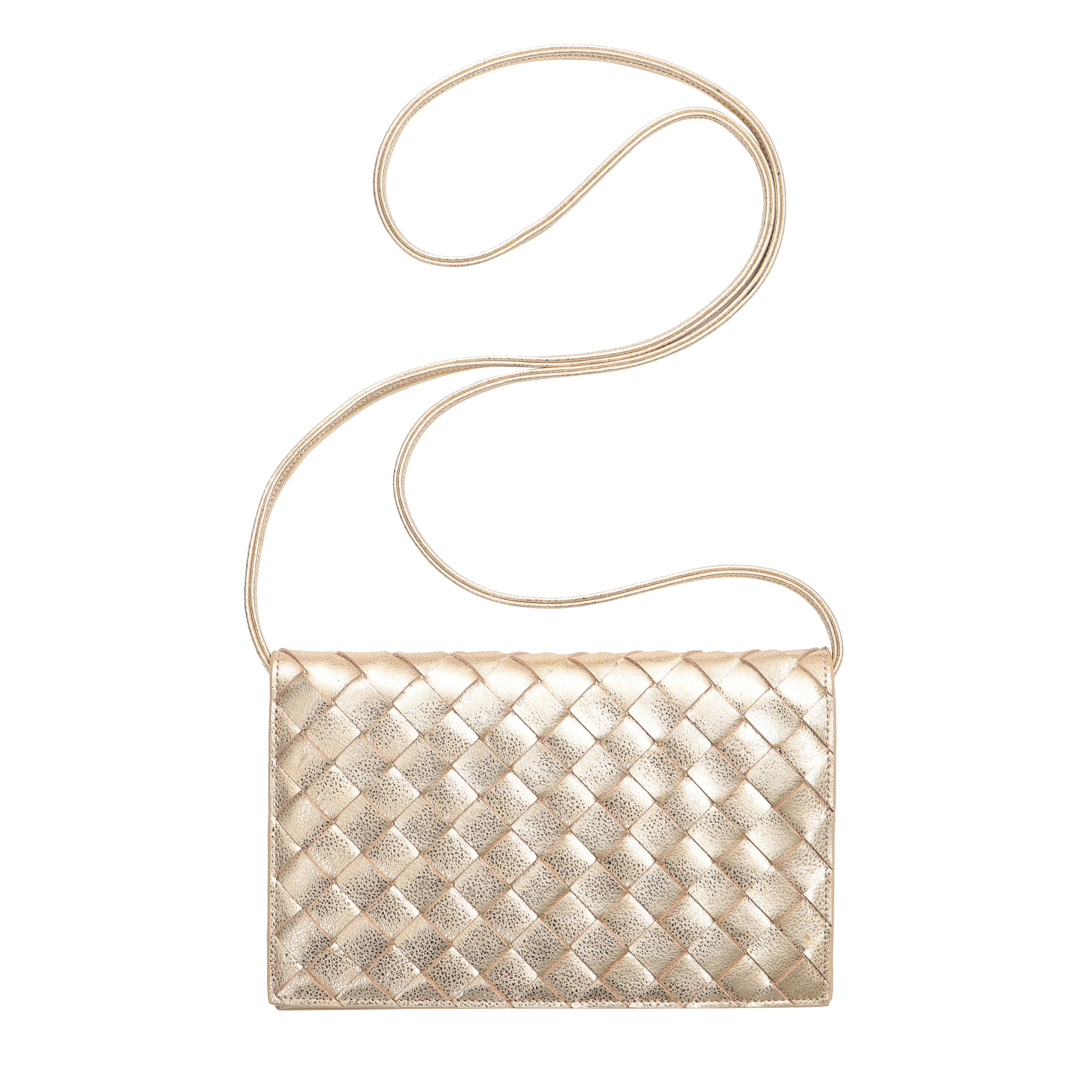 Sibby Crossbody Clutch in Gold Leather | KEVA Style