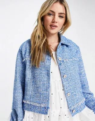 Sister Jane tweed jacket with faux pearl buttons and bucket hat in baby blue | ASOS | ASOS (Global)