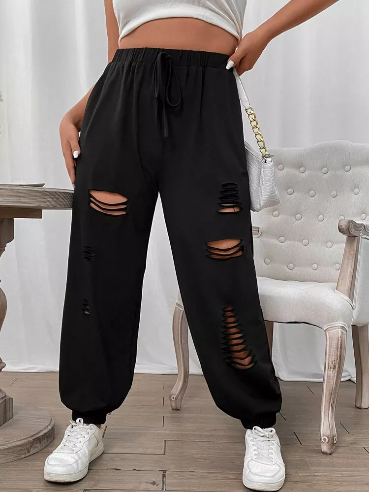 Drawstring Waist Ripped Sweatpants