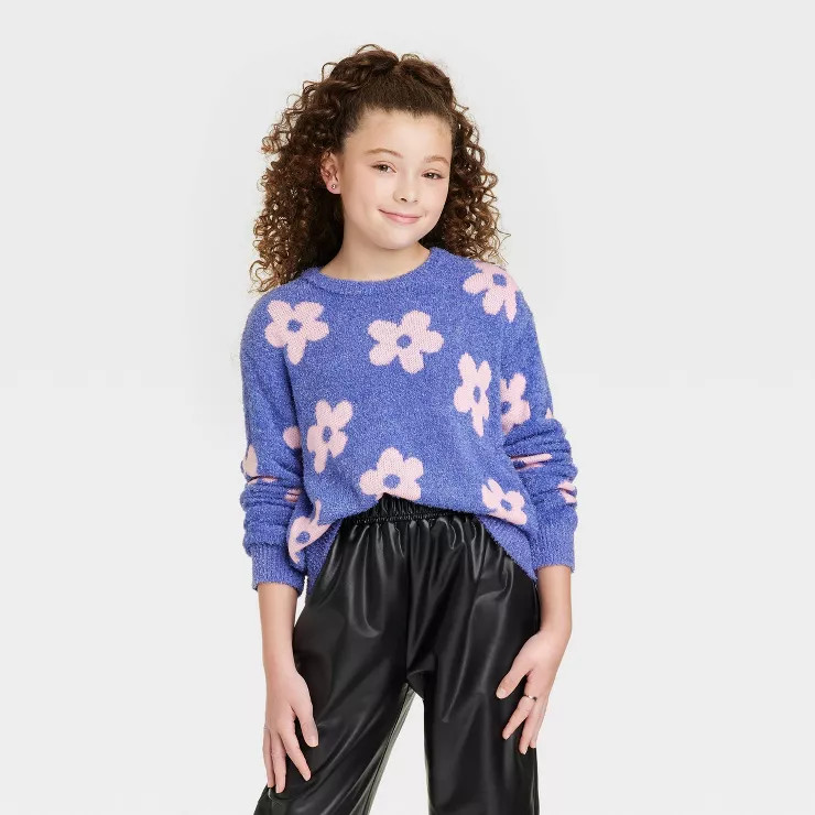 Girls' Fuzzy Printed Sweater - art class™ | Target