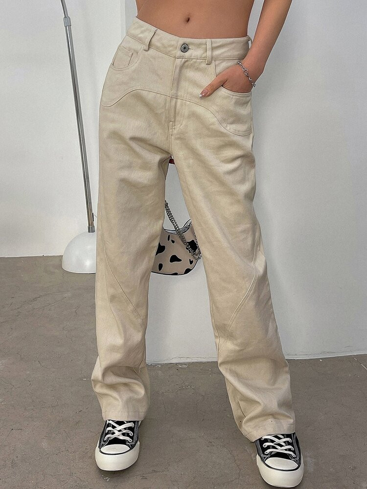 DAZY Casual Eenkleurig Dames broeken Knoop Zak Rits | SHEIN