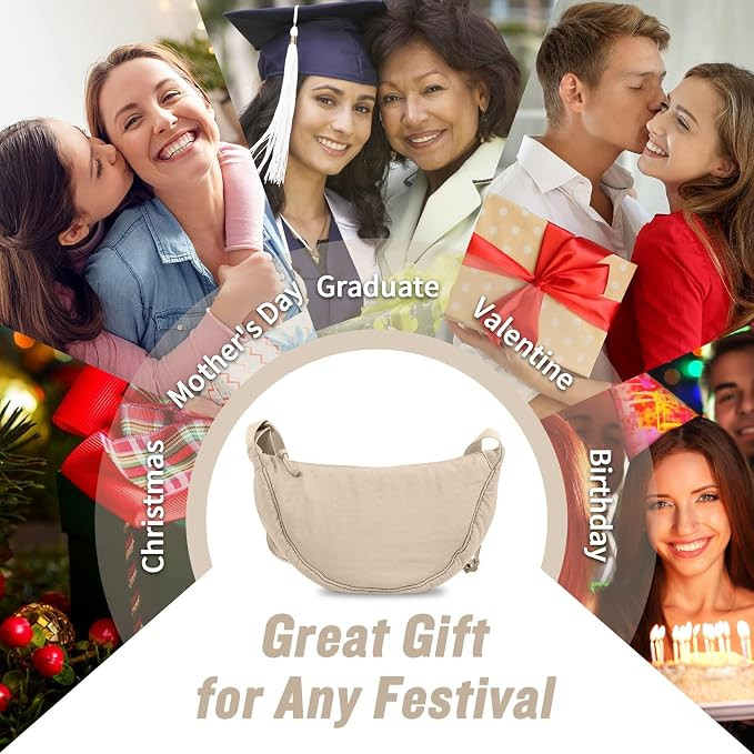 Small Nylon Crescent Crossbody Purses Bag for Women Men Trendy,Travel Sling Bag | Amazon (US)