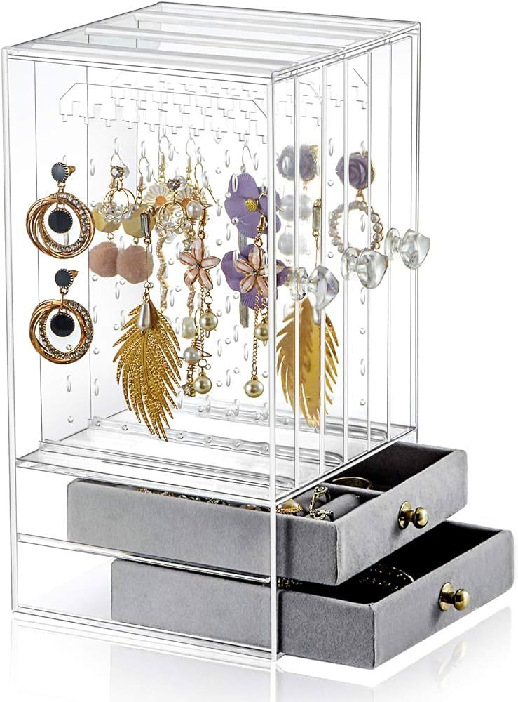 Sooyee Acrylic Earring Holder and Jewelry Organizer with 5 Drawers,Dustproof Jewelry Stand Rack D... | Amazon (US)