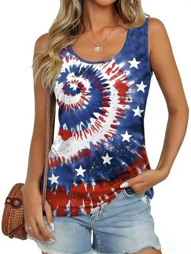 For G and PL Women's July 4th American Flag Sleeveless Tank Top with Pocket | Amazon (US)