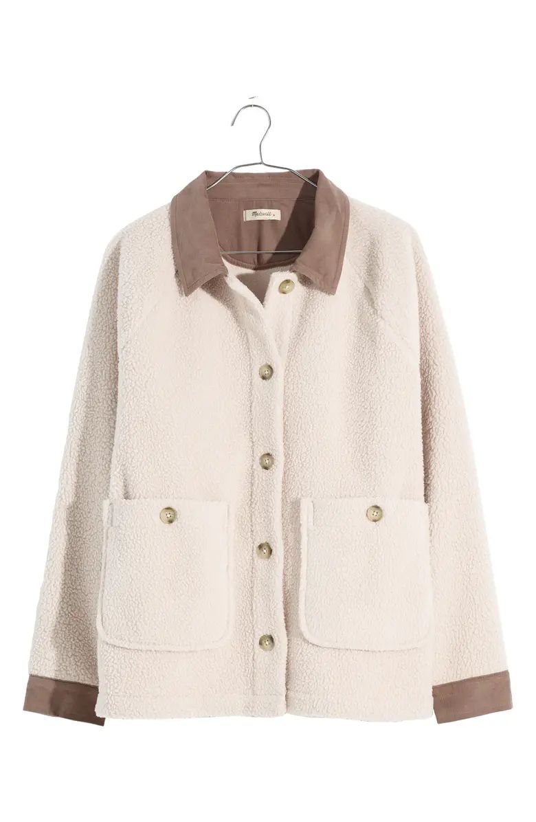 Madewell Corduroy Trim Recycled Polyester Faux Shearling Coat | Nordstrom | Nordstrom