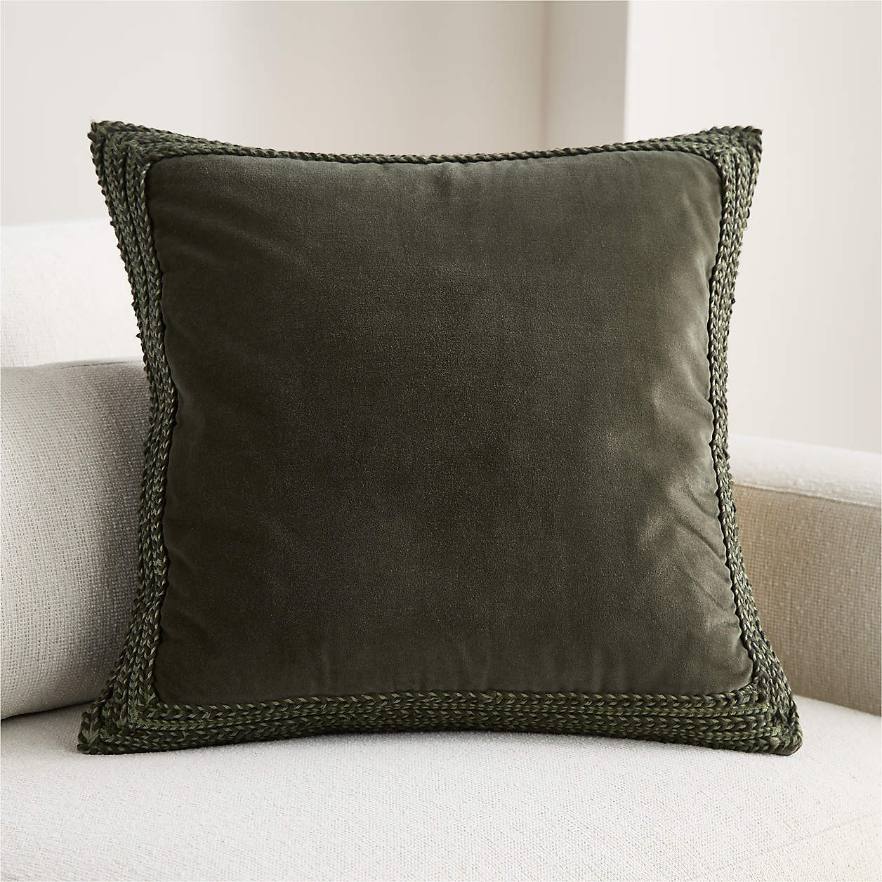 Braided Velvet Border 23"x23" Deep Indigo Throw Pillow Cover + Reviews | Crate & Barrel | Crate & Barrel