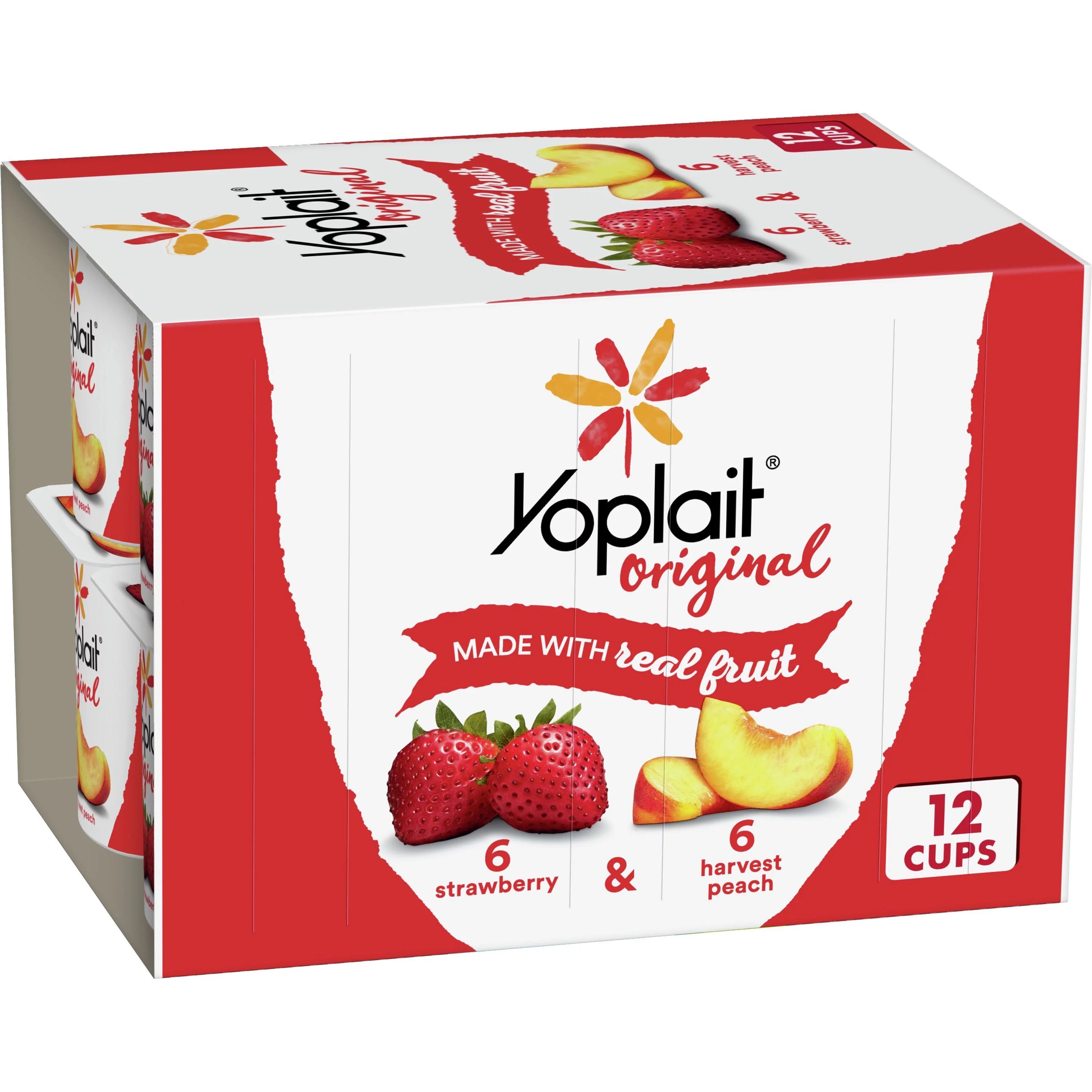 Yoplait Original Strawberry and Harvest Peach Low-Fat Yogurt Variety Pack, 12 Ct - Walmart.com | Walmart (US)